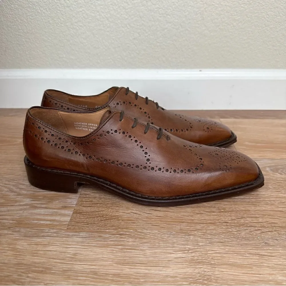 Calzoleria Toscana Brown Genuine Leather Brogue Wingtip Oxford Shoes